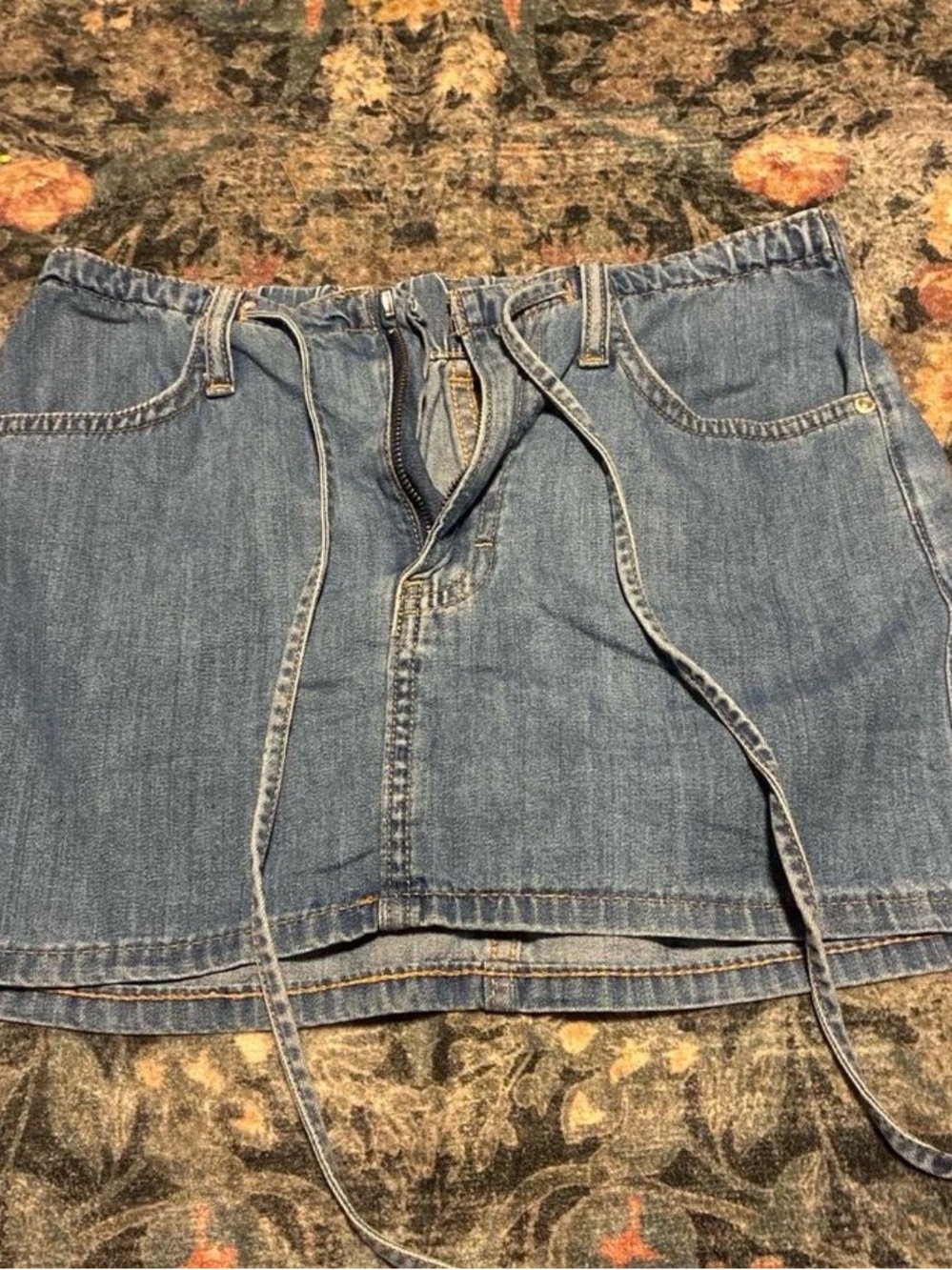 Zara Light Blue Denim Mini Skirt with Drawstring Waist